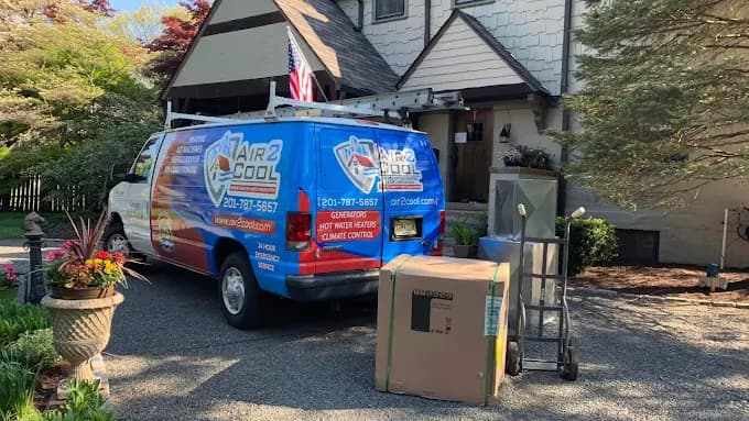 Air2Cool truck delivering new HVAC equipment to North NJ home